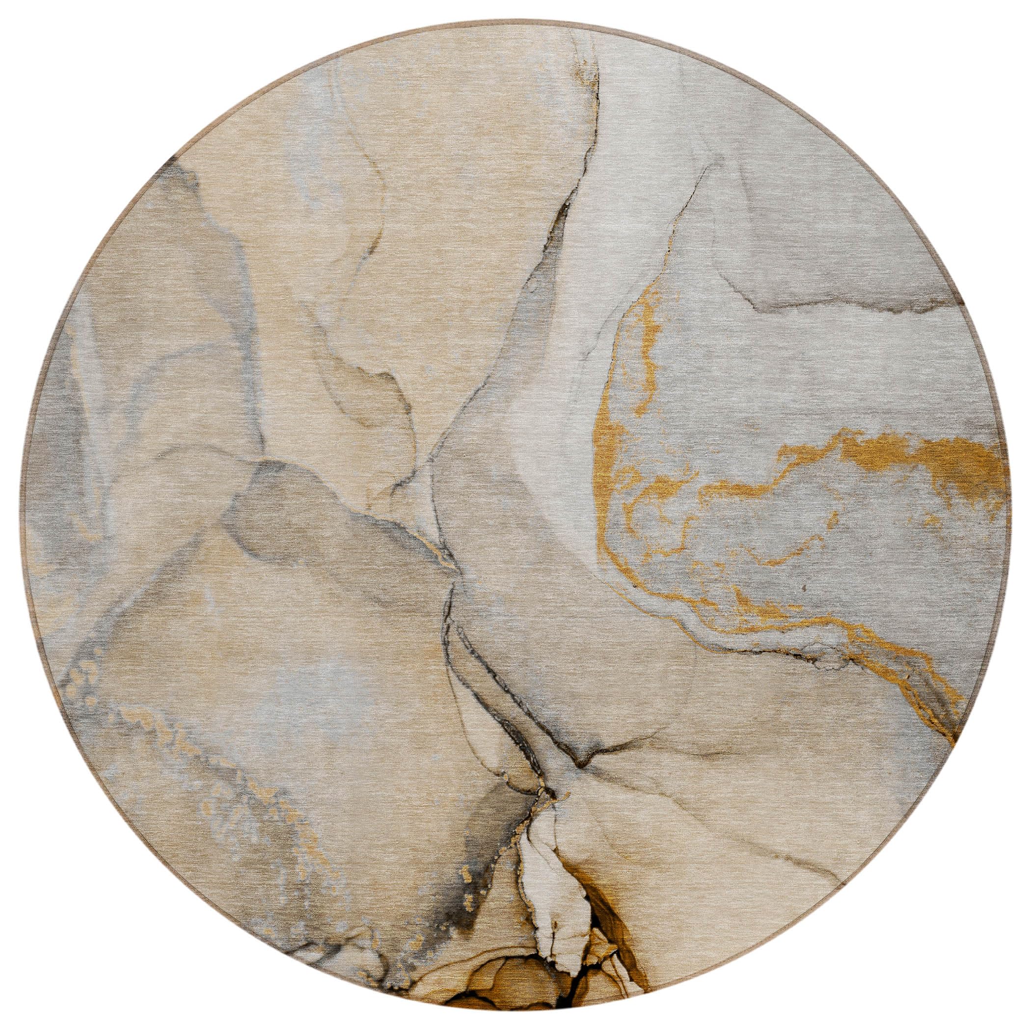 Addison Rugs Chantille ACN506 Beige 8' x 8 Indoor Outdoor Round Area Rug, Stain Resistant, Machine Washable, Non Shedding, Bedroom, Living Room,