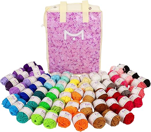 Mira Handcrafts 60 Yarn Bonbons – Total of 1312 Yard Acrylic Yarn for Knitting and Crochet - Yarn Bag for Storage and Accessories Included with Each Pack