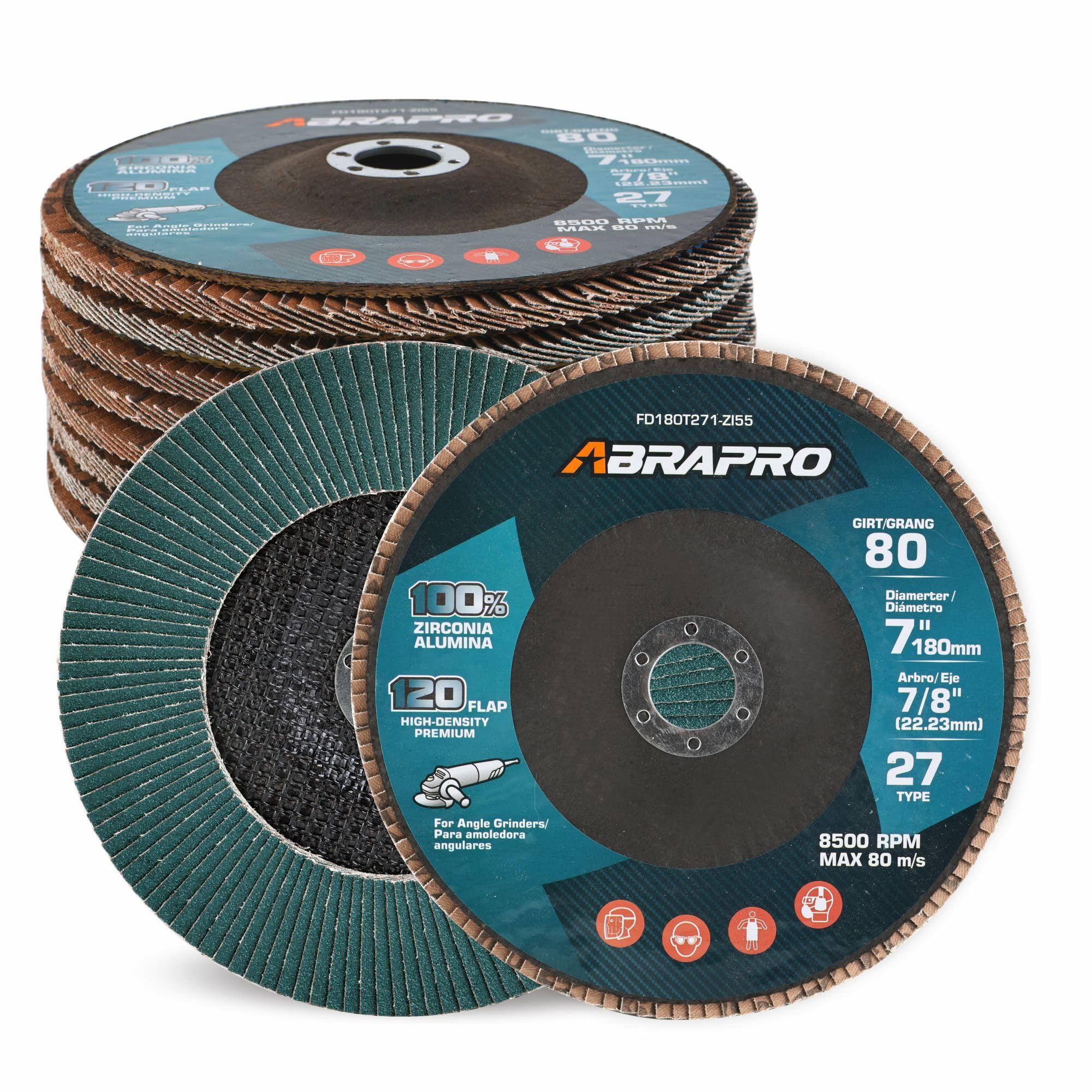 10 Pack, 7" x 7/8" Flap Discs, T27 Industrial Zirconia Abrasive 7 Inch Grinding Discs， High Performance Grinding Wheel, Finishing, Deburring, Rust