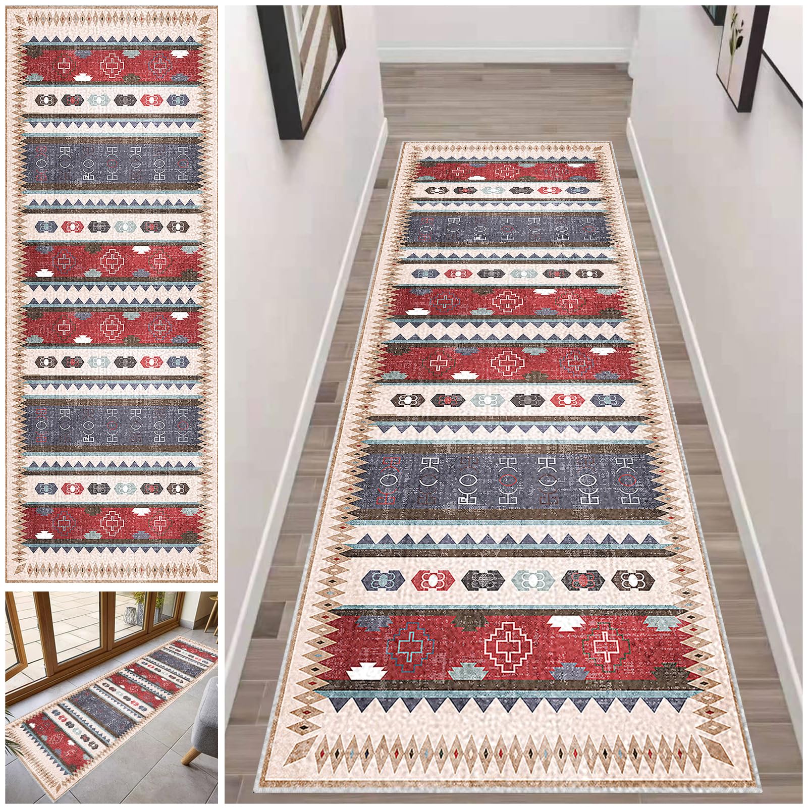 Nadający się do prania, dywan na korytarz, 60 x 350 cm, z krótkim włosiem, chodnik kuchenny, dywan na korytarz, antypoślizgowy bieżnik do korytarza, kuchni, wejścia, jadalni, sypialni