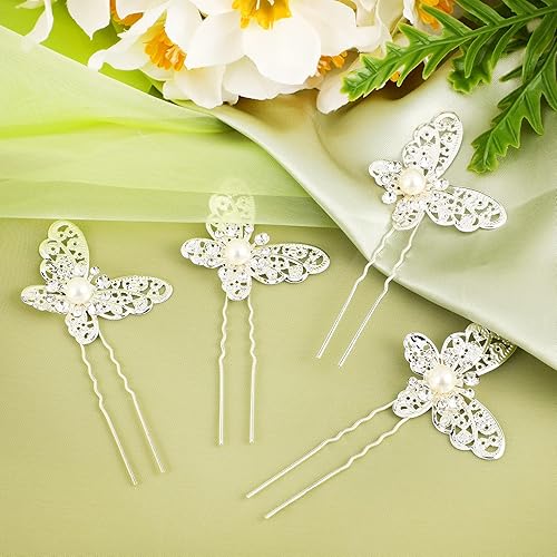 Miniatura 7 de 12 pinzas de mariposa para el cabello, pinzas para el cabello con perlas de cristal, horquillas para el cabello de novia, boda, accesorios para el