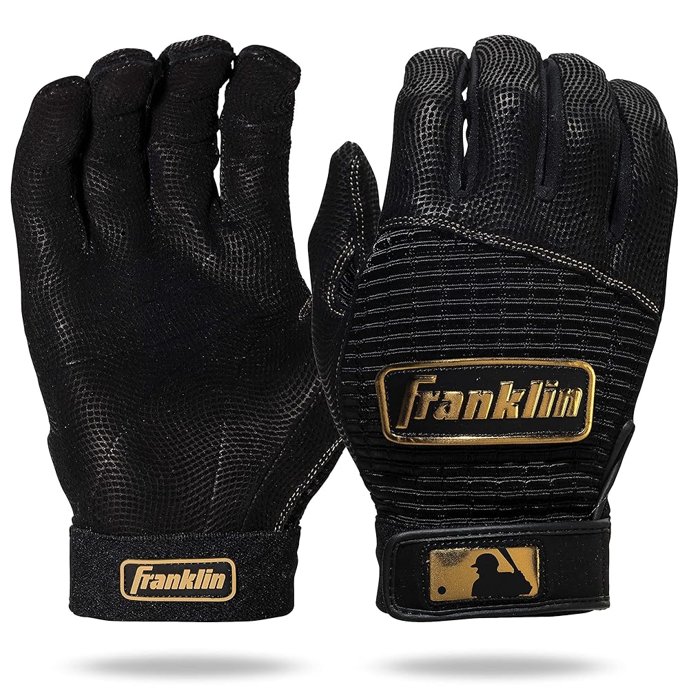 Franklin Sports MLB Pro Classic Baseball Batting Gloves Pair - Black/Gold - Adult XX-Large