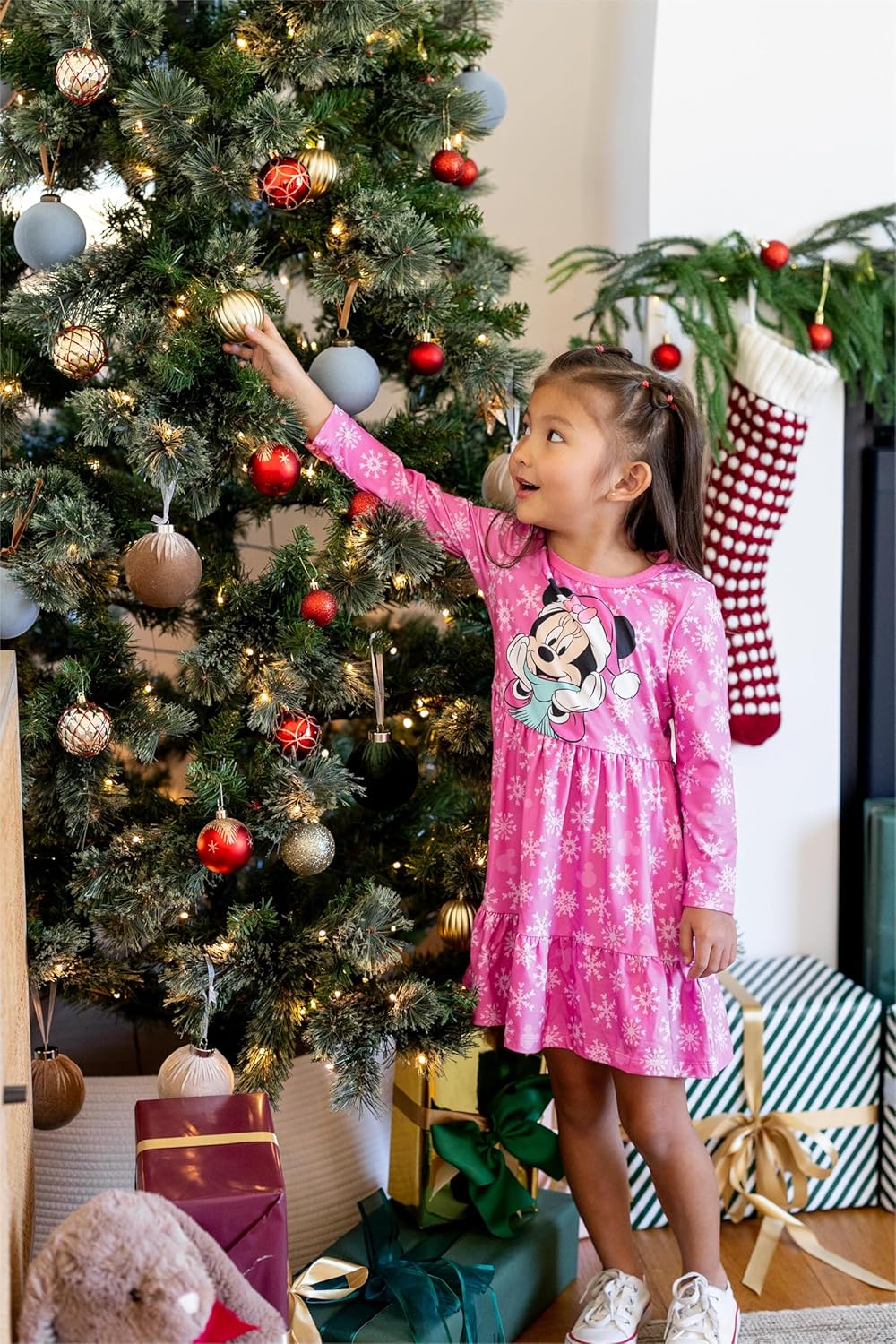 Disney Princess Frozen Elsa Minnie Stitch Floral Toddler Girl Dress A Line Long Sleeve Kids Casual Fall Clothes 2-6 Years - Image 2