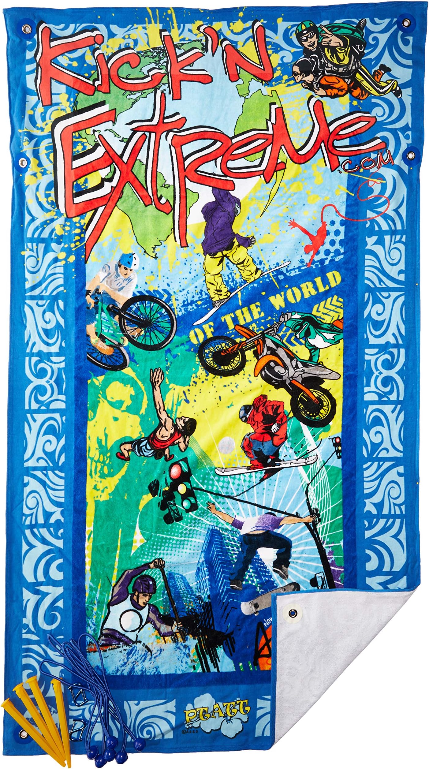 Ultimate Best Luxury Oversized Beach Pool Towel and Bag Hidden Pockets also perfect as All in One Cruise Shore Excursion Bag for Kick'n Extreme Sports Enthusiasts it is also fully Wind Resistant!