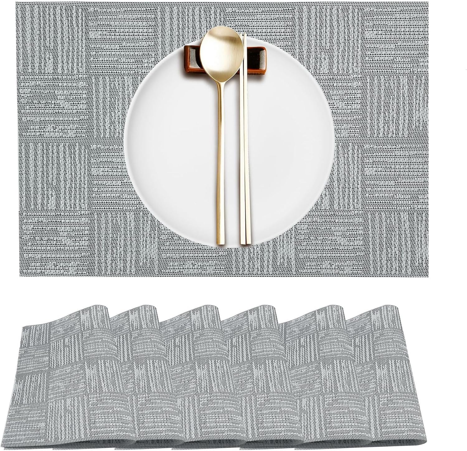 Weave Placemats Plaid Waterproof Insulation Coaster Table Mat Washable for Kitchen Dining Room
