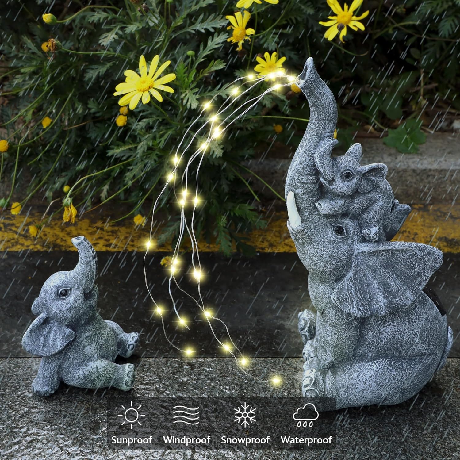 FORUP Garden Elephant Statue, Solar Elephant Statues for Garden Decor, Elephant Figurine with Solar Watering Lights, Elephant Outdoor Sculptures for Outside Porch Patio Balcony Front Yard - Image 5