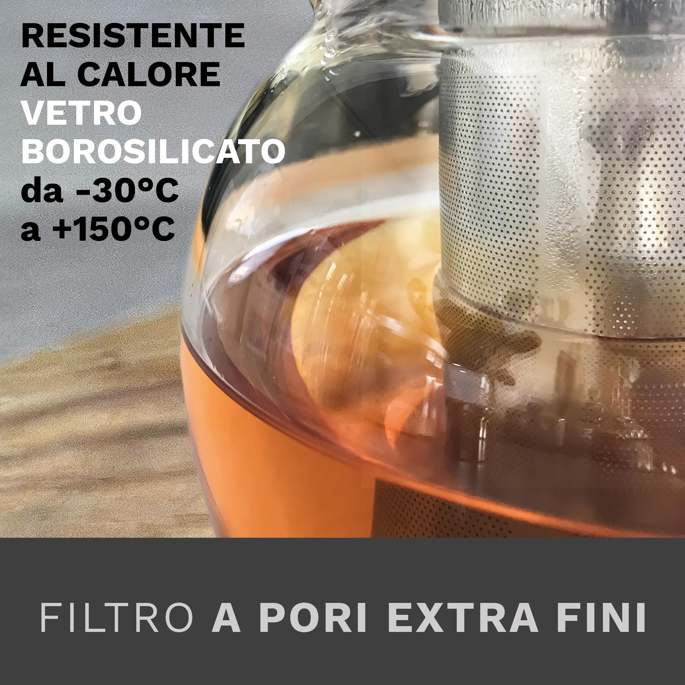Creano Teiera in Vetro 1,0 Litro con Filtro Acciaio Inossidabile Integrato e Copercio Vetro - Antigoccia Elegante Teiera Trasparente per Tè Infusi Regalo Perfetto - 3 pezzi