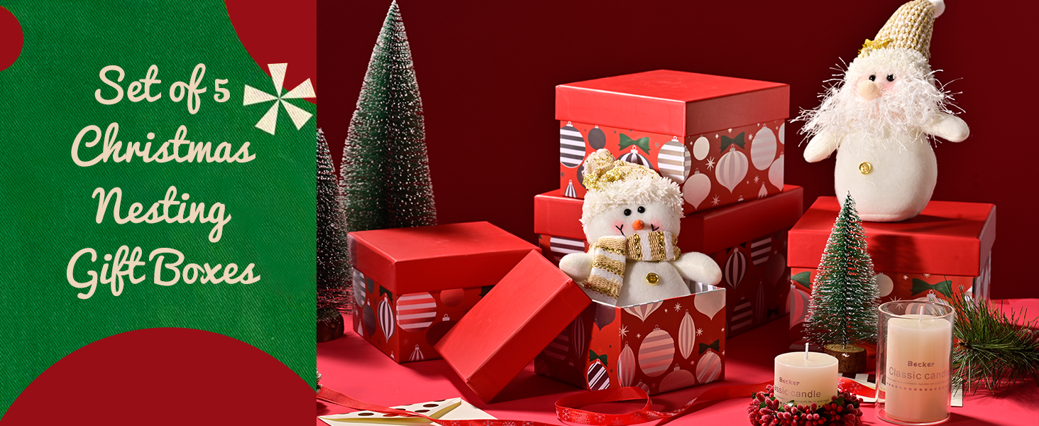 Amazon.com: PAPER FAIR 5PCS Christmas Nesting Gift Boxes Set, Red