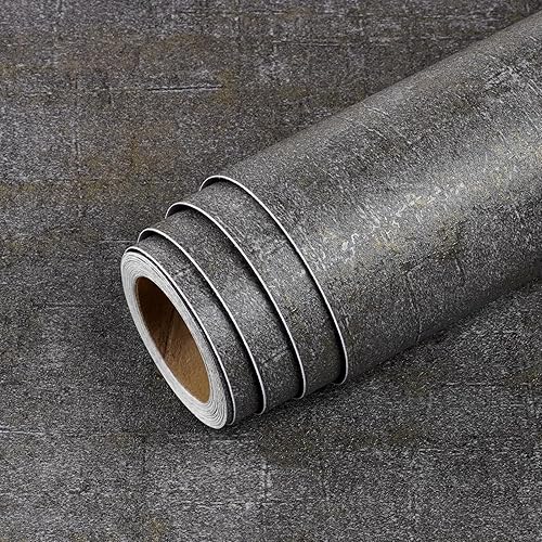 Miniatura 14 de Livelynine Papel tapiz de hormigón negro para despegar y pegar con acento dorado, papel de contacto para gabinetes, impermeable, 15.8 x 78.8