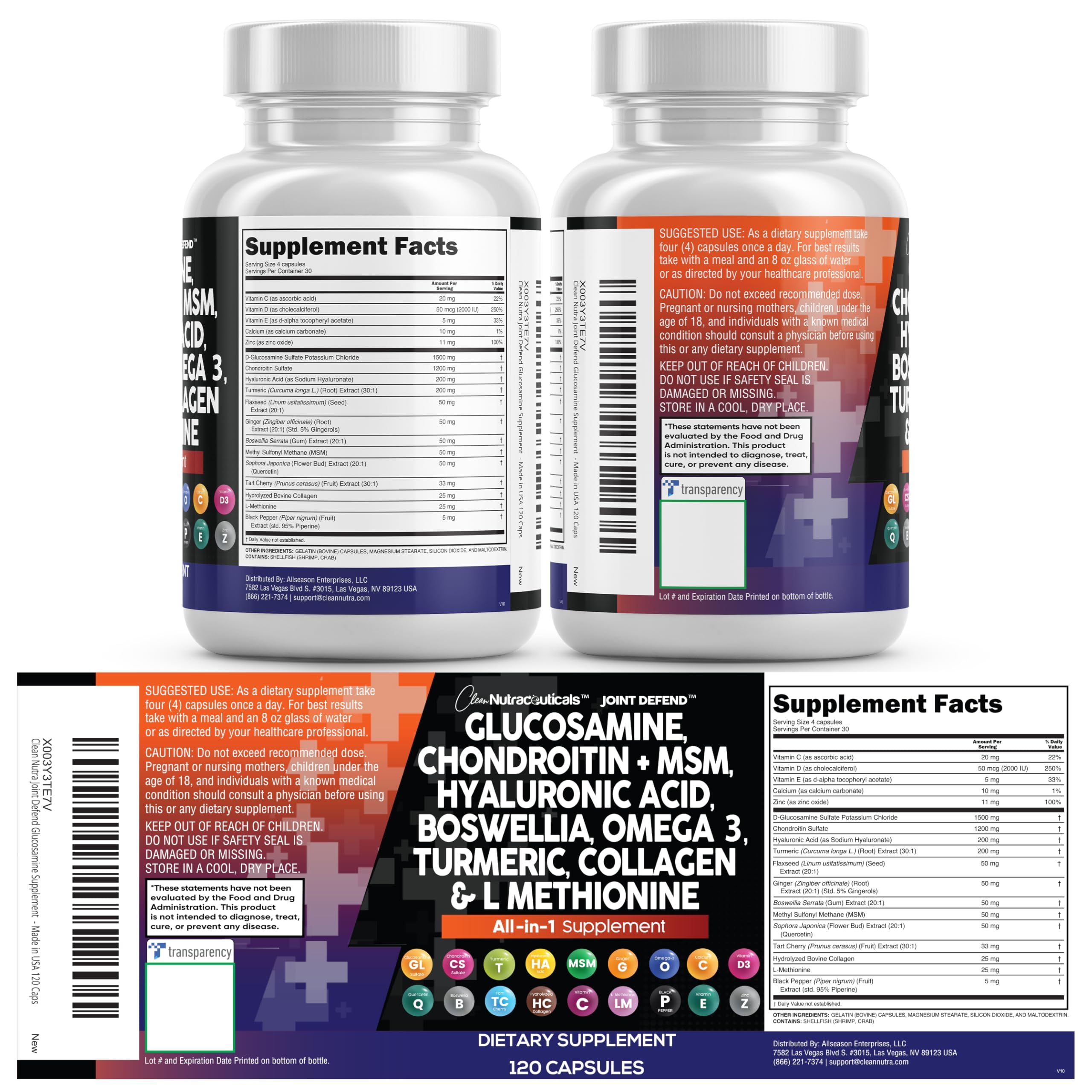 Glucosamine Chondroitin MSM Collagen Joint Supplements for Women & Men with Turmeric Curcumin, Collagen, Hyaluronic Acid, Boswellia Omega 3 Knee Flexibility Support Complex Vitamin Capsules 120 Count — Amazon image 6