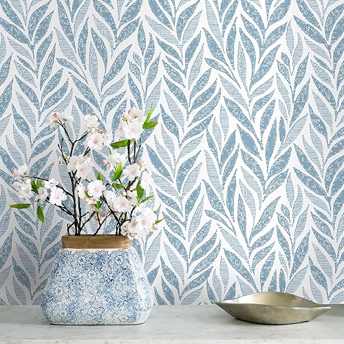 Safiyya Papel tapiz autoadhesivo para despegar y pegar, papel de contacto bohemio moderno para dormitorio, papel tapiz azul y blanco, rollo de