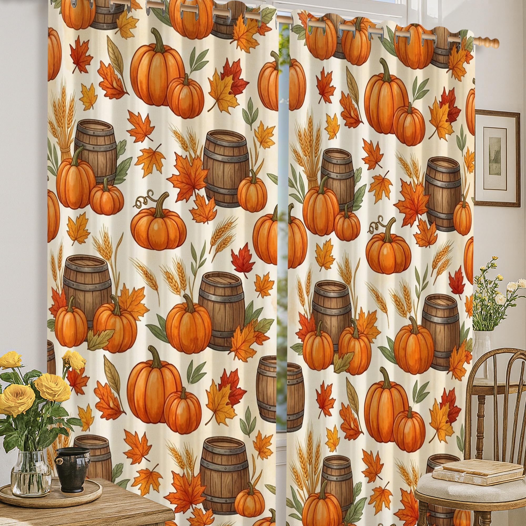 Rideaux occultants orange automne infroissables pour salon 132x160