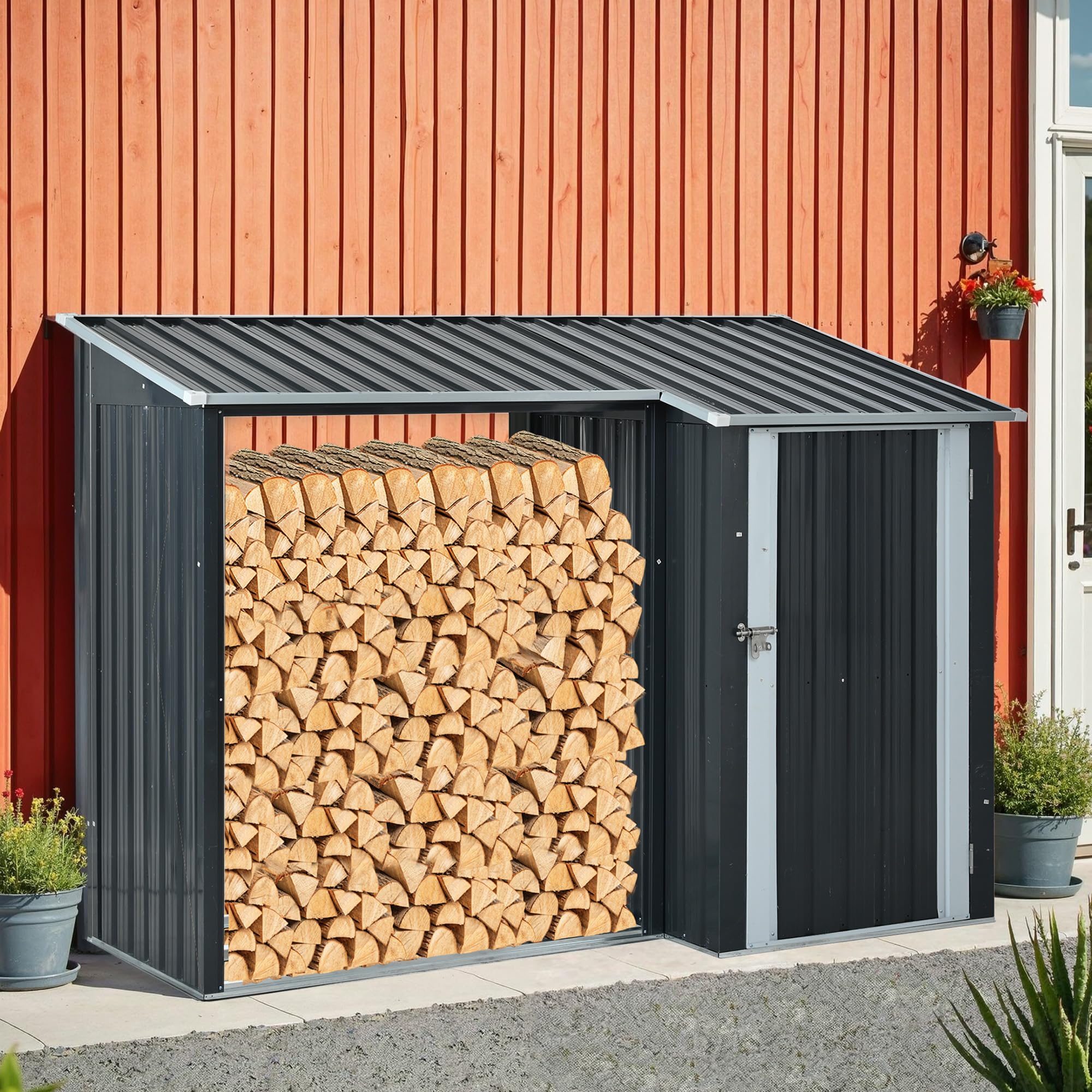 Amazon | Cozynest 屋外 屋根付き 薪収納庫 耐荷重 300KG 大型薪ラック