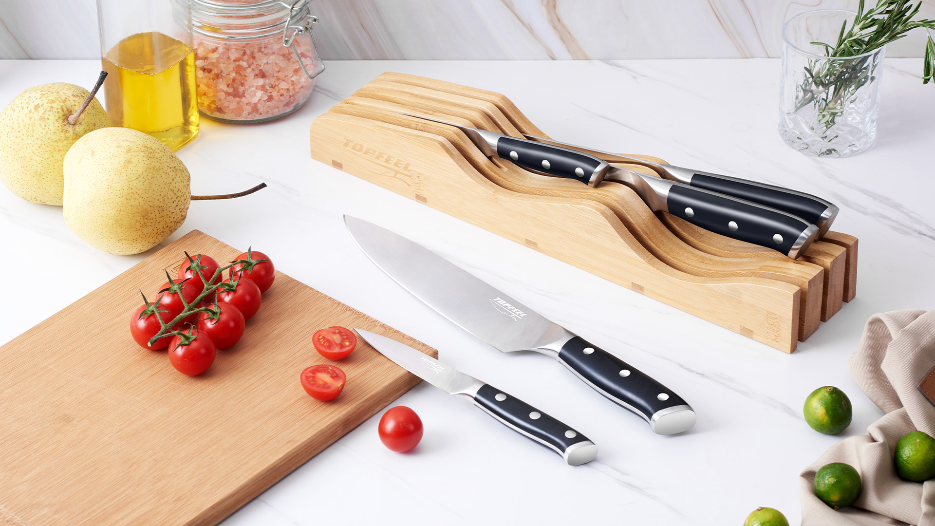 Amazon.com: 6Pcs Kitchen Knife Set with In-Drawer Bamboo Knife
