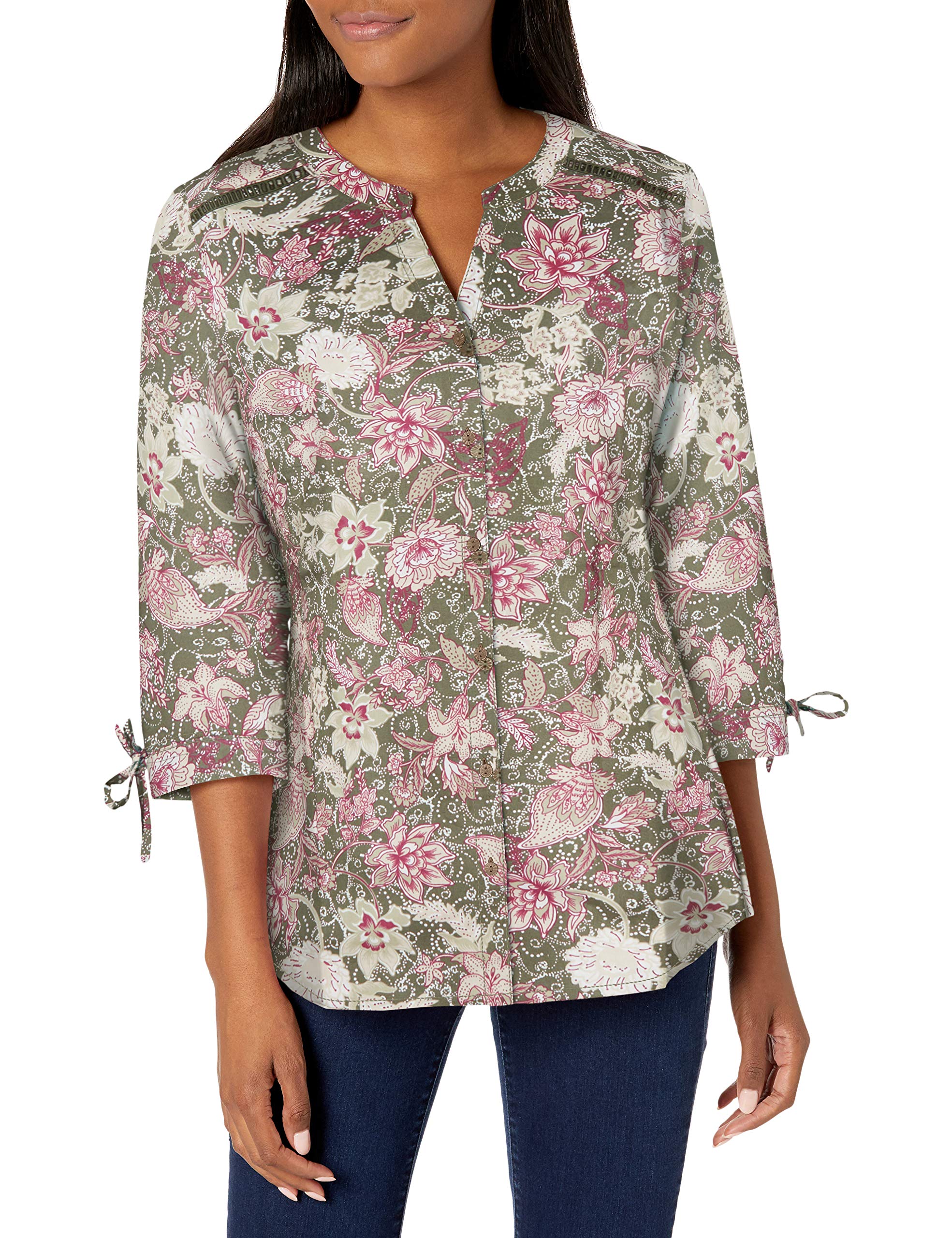 Erika Women's Gwen Button Up Tie Sleeve Top