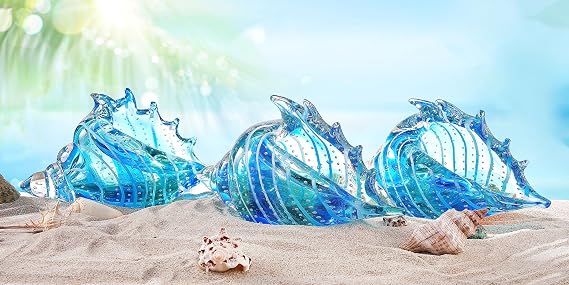 EUSTUMA Hand Blown Glass Conch Fish Figurines,Sea Animal Ornament for Home Decor,Sea Animals Collection for Birthday Gift,Glass Seashell