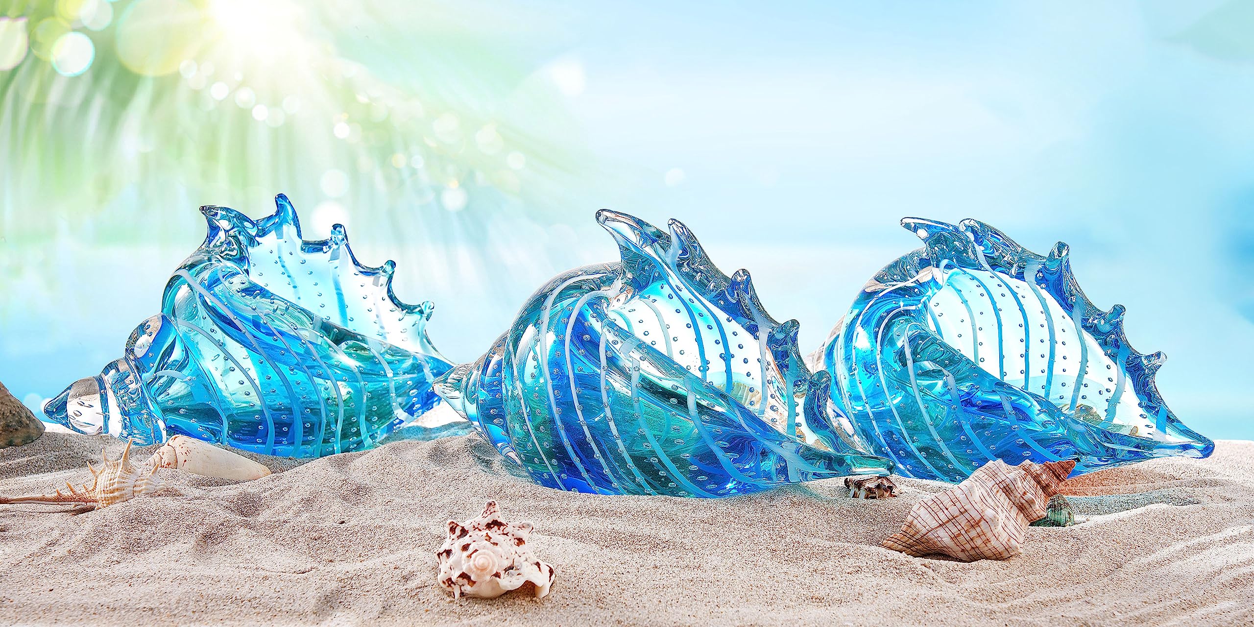 EUSTUMA Statuette di conchiglie in vetro soffiato a mano, ornamento a forma di animale marino per la decorazione della casa, collezione di animali marini per regalo di compleanno, conchiglia in vetro