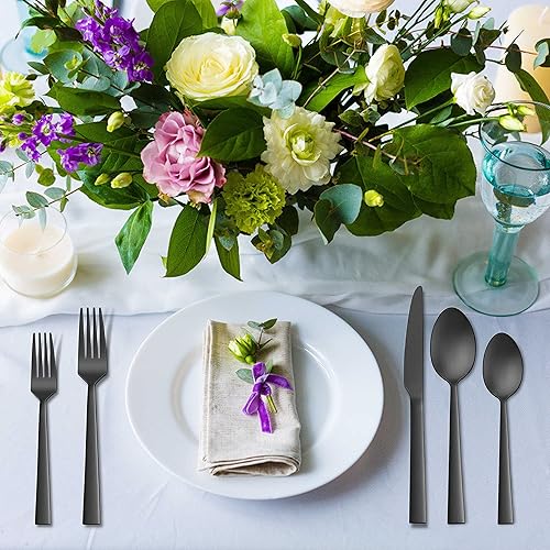 Miniatura 7 de Herogo Juego de cubiertos de oro mate de 20 piezas para 4, juego de cubiertos cuadrados de acero inoxidable, juego de utensilios para comer incluye