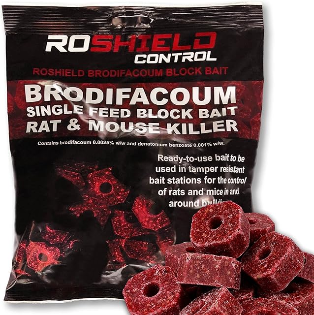 Roshield 300g 15x20g Brodifacoum Single-Feed Rat & Mouse Killer Poison Block Bait - All-Weather Ultra Strength Bait Station Refill Packs
