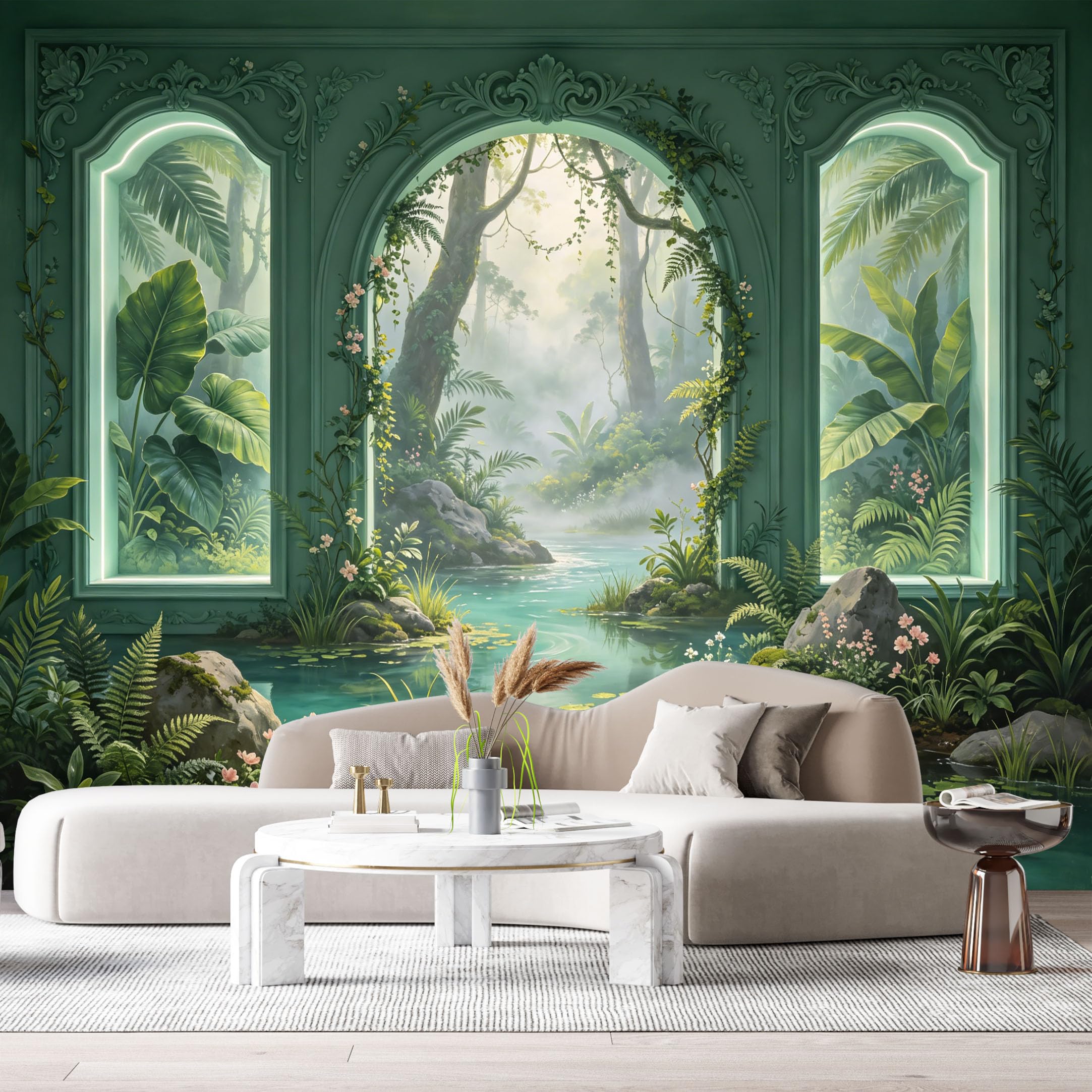 Custom Size Wall Murals Tropical River Jungle Landscape 3D Trompe L'Oeil SelfAdhesiveWall Fabric Removable Wallpaper Wall Decor for Living Room Bedroom Bathroom