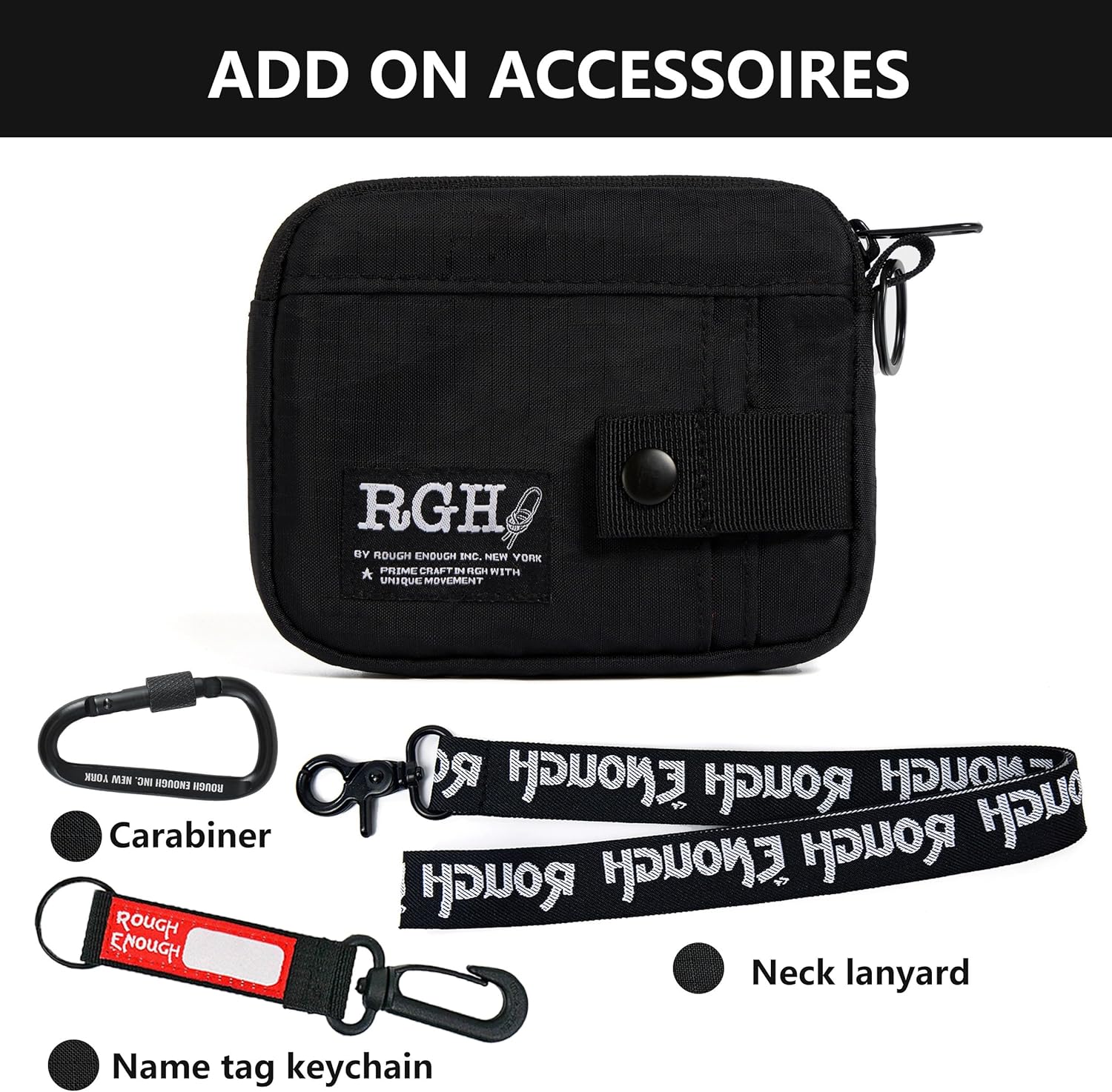 Rough Enough Card Holder Wallet Black Water Resistant Sailboat Fabric RFID Blocking Zipper Pouch with Neck Lanyard Keychain Carabiner for Travel Outdoor