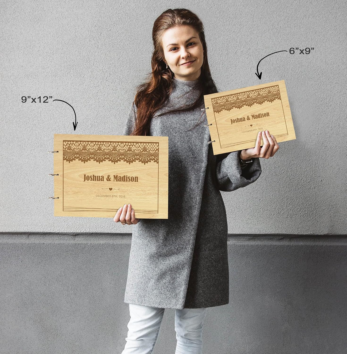 Darling Souvenir Personalized Engraved Laser Cut Wedding Guest Book Wooden Cover Sign-in Book Registry Guestbook Scrapbook-TQ