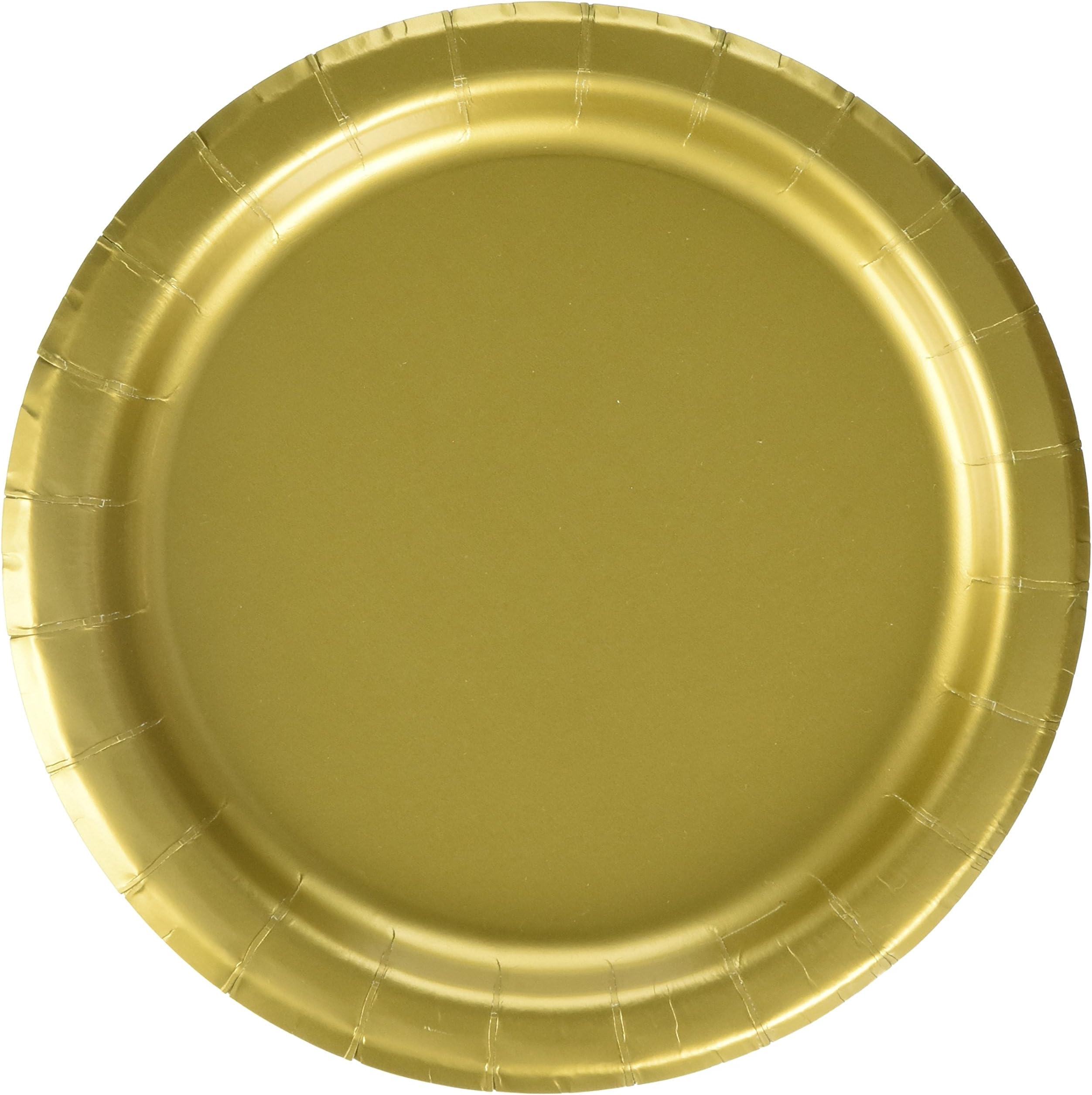 Gold Solid Round Paper Dessert Plates (17cm) 20 Count - Vibrant Paper Plates for Parties and Events, Perfect for Appetizers, Snacks, and Desserts