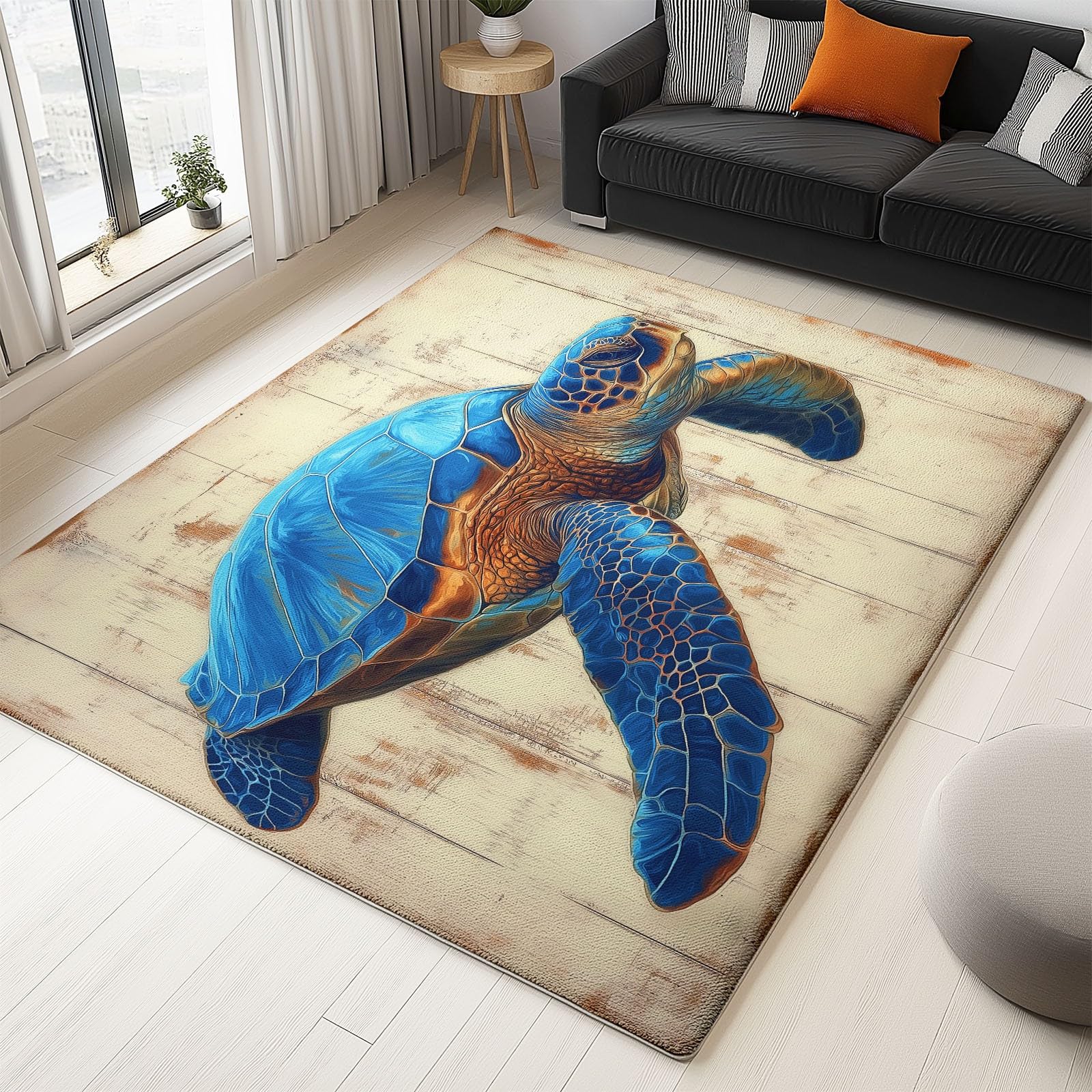Tapis salon 160 x 230 cm beige Générique au motif tortue rétro et lavable
