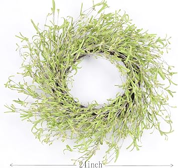 Spring Front Door Wreath 24 Inch Artificial Pip Berry Grapevine Wreath Green Large Farmhouse Natural Round Wreath for Festival Celebration Front Door Wall Window Party Home Decor