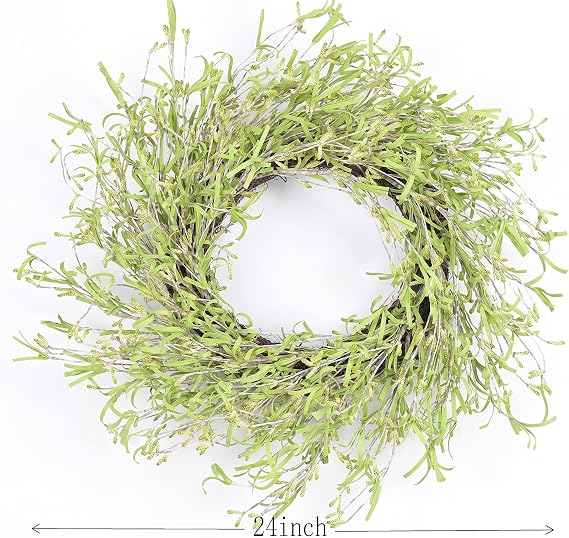 Spring Front Door Wreath 24 Inch Artificial Pip Berry Grapevine Wreath Green Large Farmhouse Natural Round Wreath for Festival Celebration Front Door Wall Window Party Home Decor
