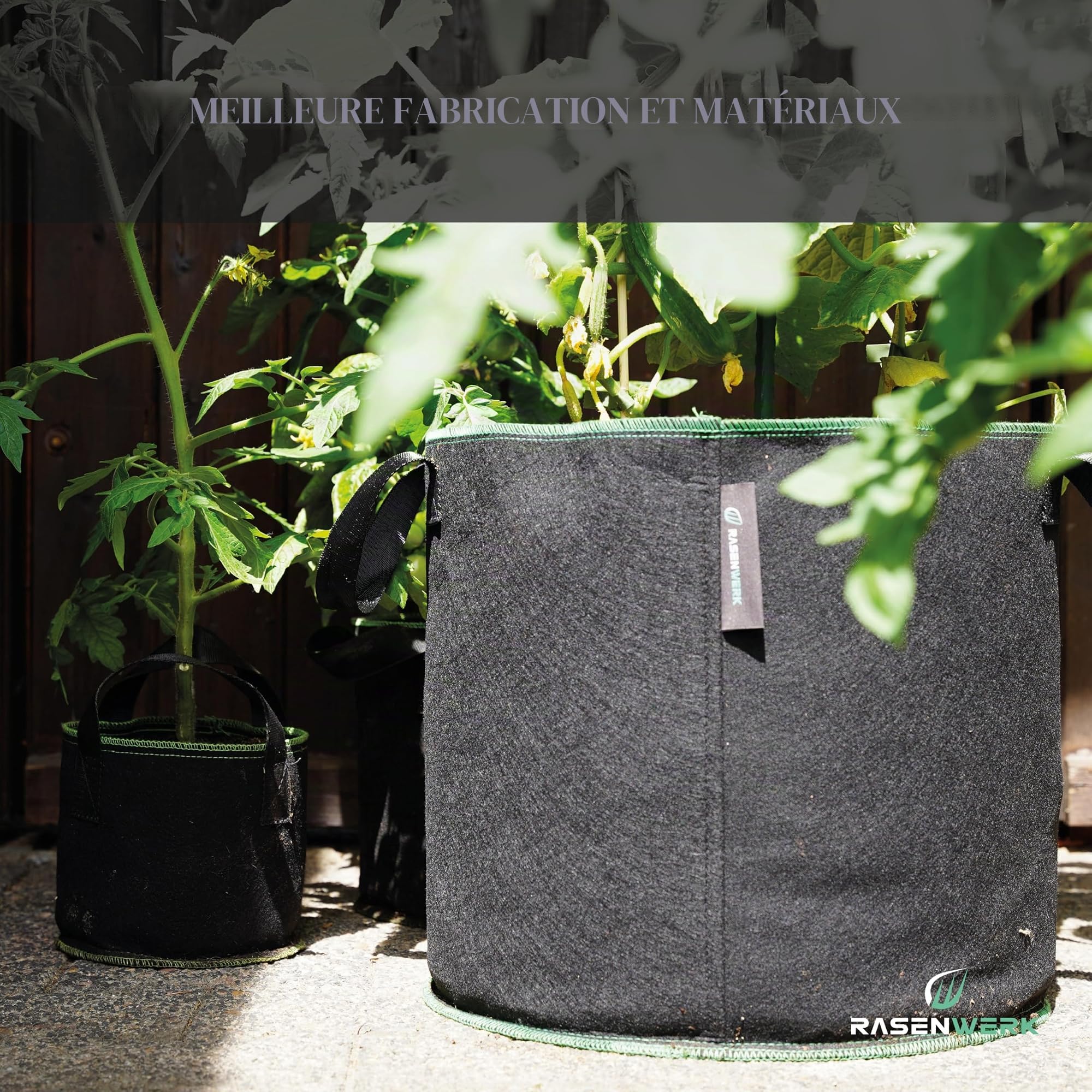 Sac à Plantes 40 Litres en Non-tissé pour Jardin, Serre & Balcon - pour Fleurs, Tomates et Plantes - Alternative Idéale au Pot de Fleurs - 5 Pièces