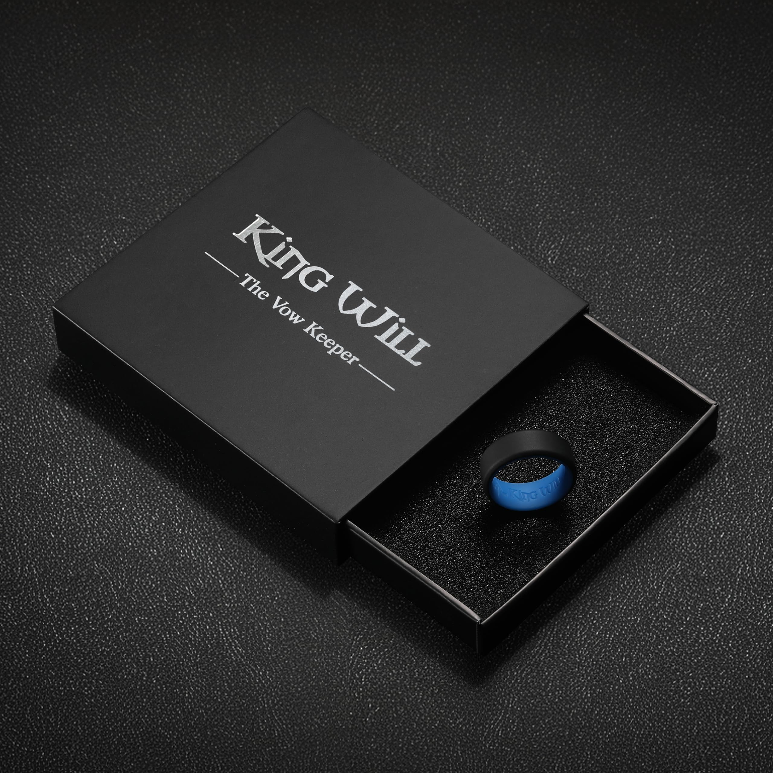 King Will Anillos de boda de silicona para hombre, diseño interior único, anillo de compromiso de boda de goma, 8 mm de ancho, 2,2 mm de grosor, color azul