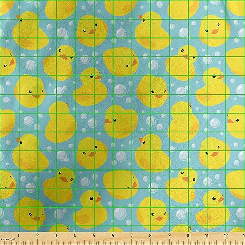 Miniatura 3 de Lunarable Tela de dibujos animados por The Yard, Happy Rubber Duck and Bubbles Pattern Theme Art, tela de satén decorativa para textiles para el