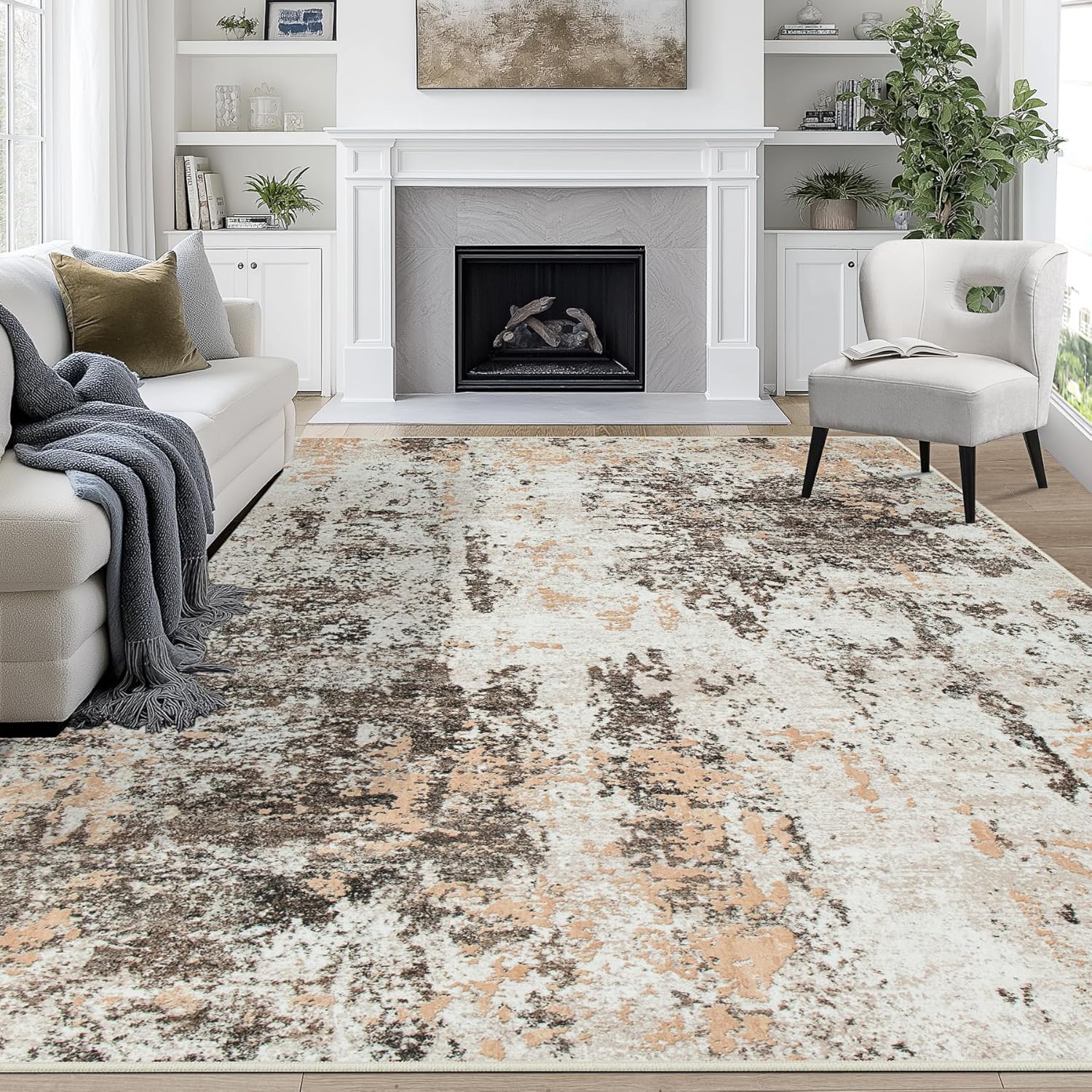 (Similar to photo)8x10 Area Rugs for Living Room Rug Washable: Abstract Large Rug for Dining Room Bedroom Carpet Non Slip 8 by 10 Indoor Modern Nursery Home Office Brown Beige Brown White/Beige 8' x 10' (Rectangular)