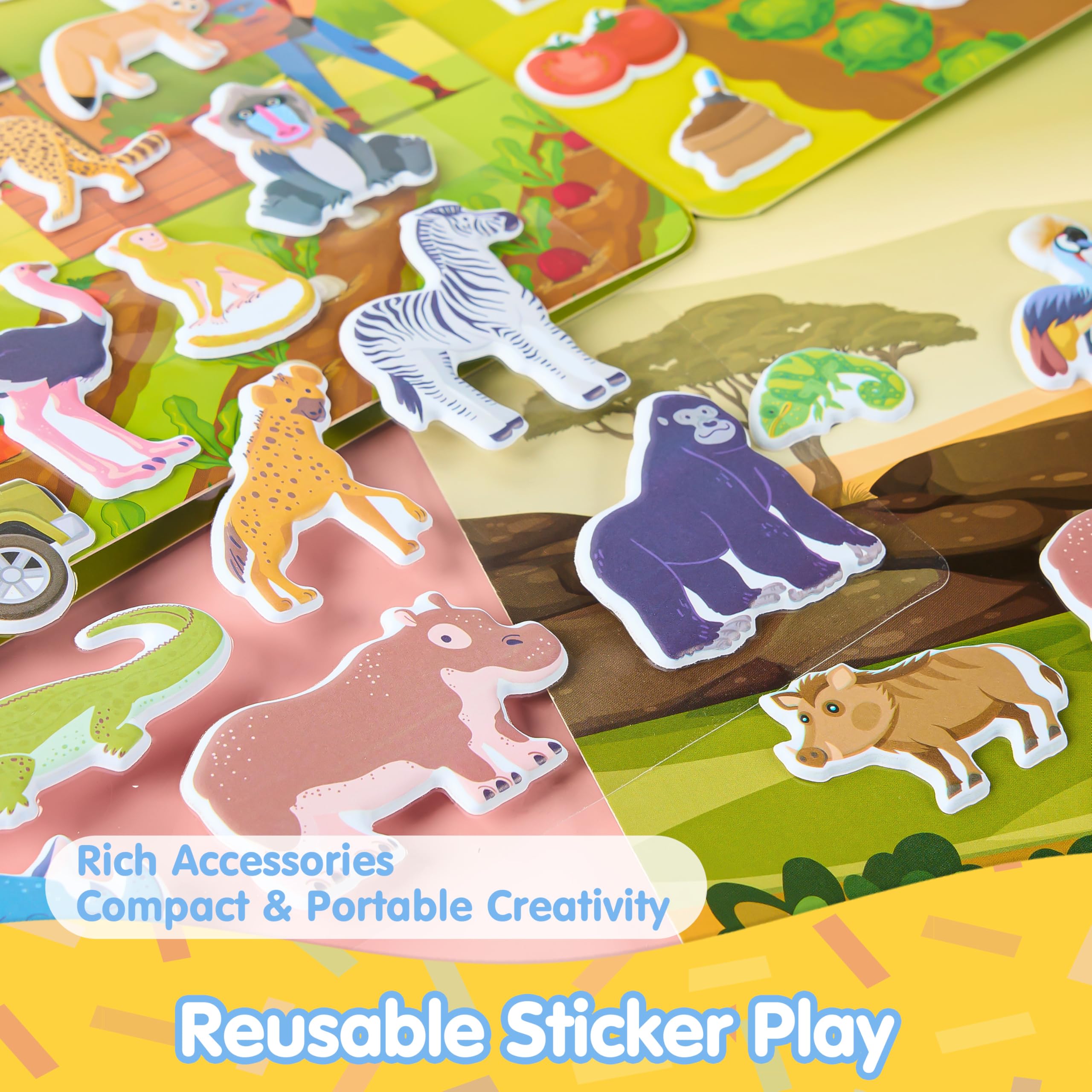 JOYIN 3 Sets Reusable Sticker Book for Kids 122Pcs 3D Travel (Farm, Ocean - Image 2