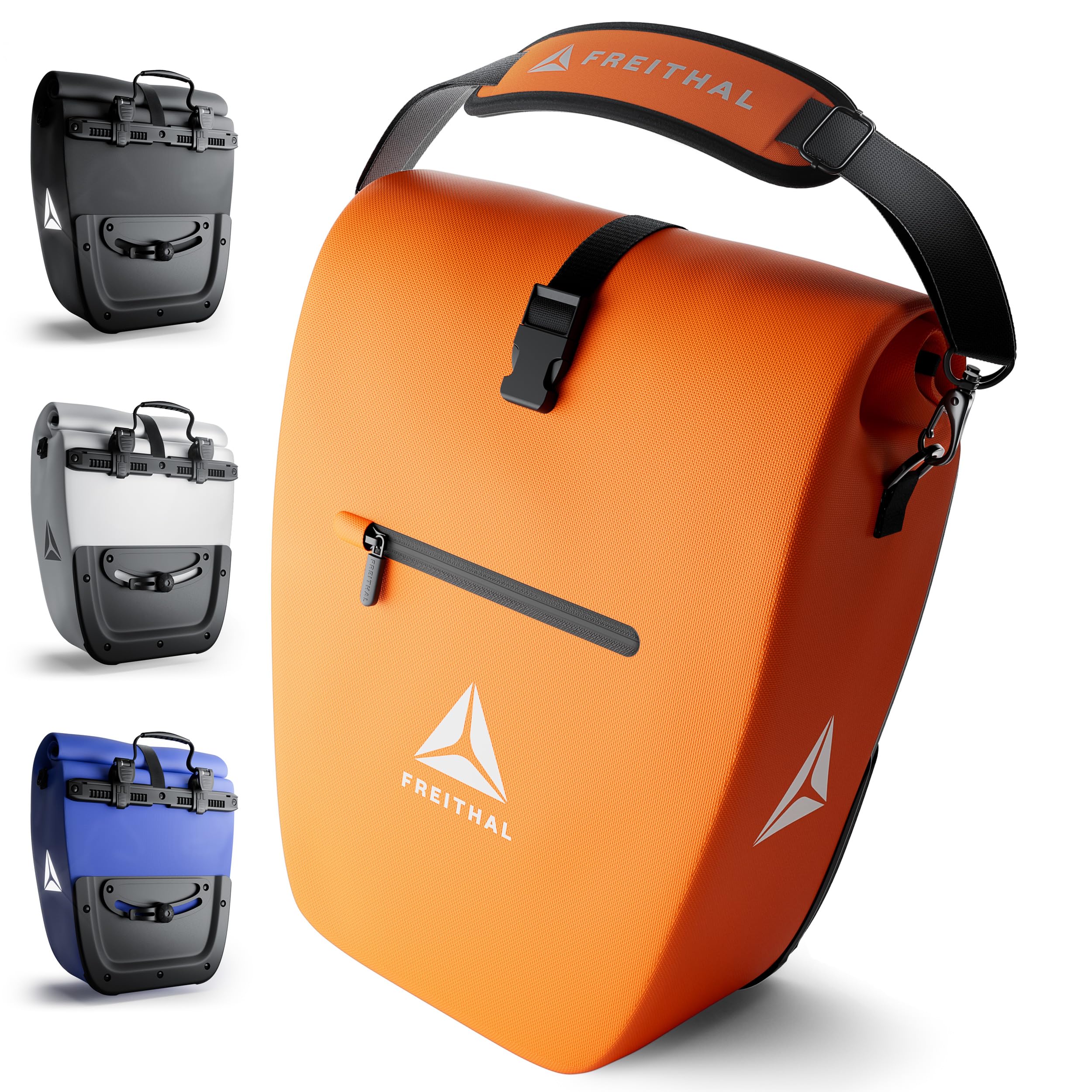 FREITHAL Borsa per bicicletta, portapacchi, 27 l, arancione | Impermeabile, con catarifrangenti, trasportabile come borsa a tracolla, per portapacchi, capacità 27 litri