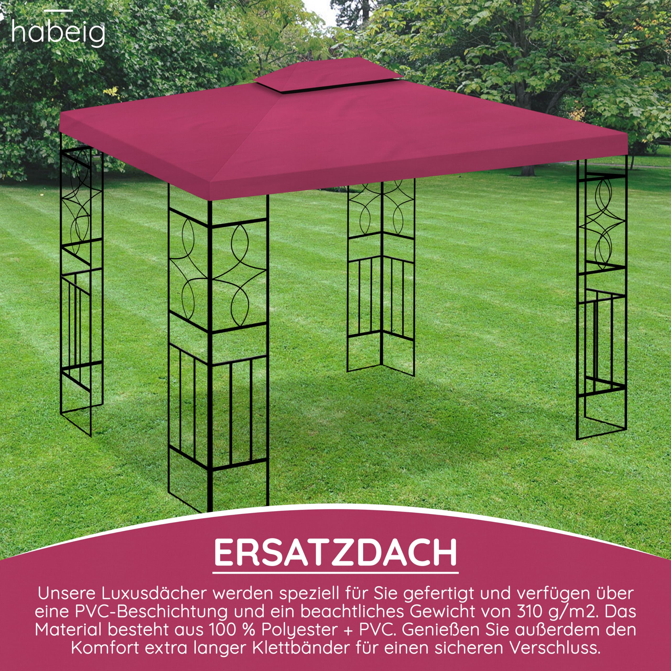 WASSERDICHT Ersatzdach 3x4m Dach 340g für Pavillon Kaminabzug Pavillondach PVC (Bordeaux #46)