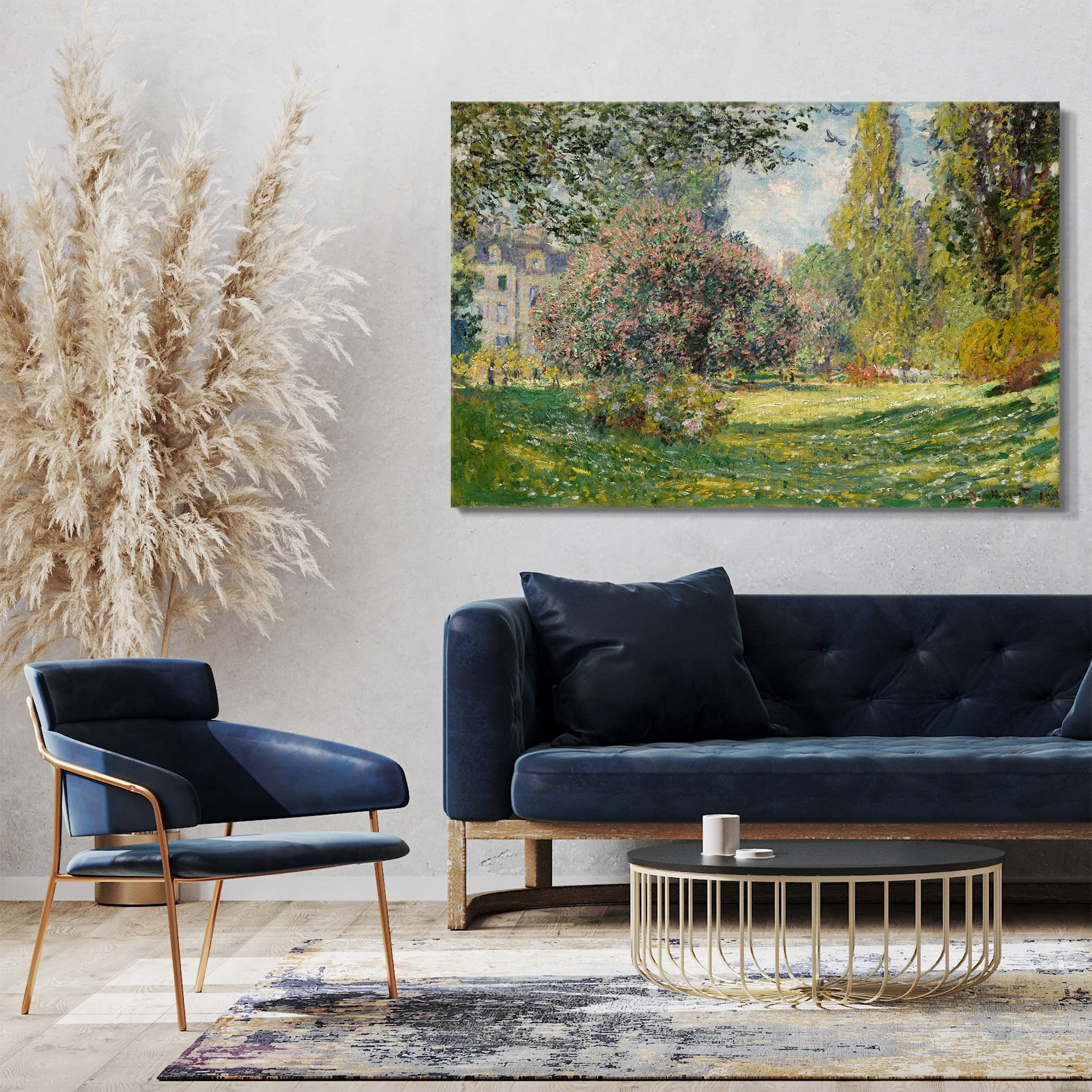 Printed Paintings Impression sur Toile (120x80cm): Claude Monet - Paysage au Parc Monceau (1876)