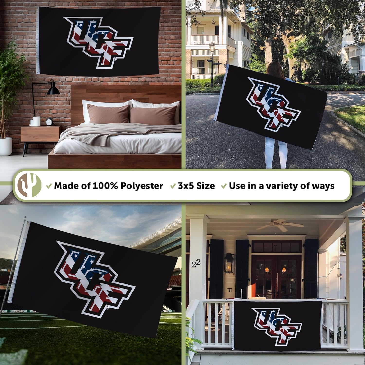 Desert Cactus University of Central Florida UCF Flag - 3 x 5 Feet Golden Knights Banner, Indoor/Outdoor Durable Fabric, 100% Polyester Design (Style Y) - Image 3