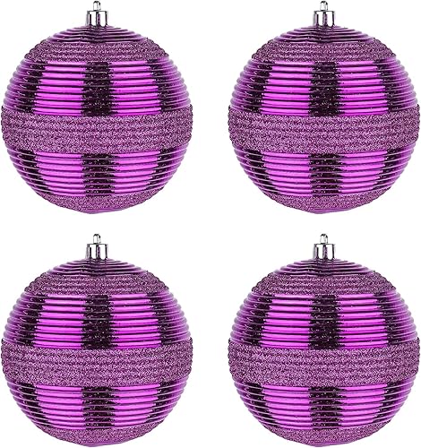 Miniatura 5 de National Tree Company First Traditions - Adornos para árbol de Navidad, color morado con rayas brillantes, juego de 6