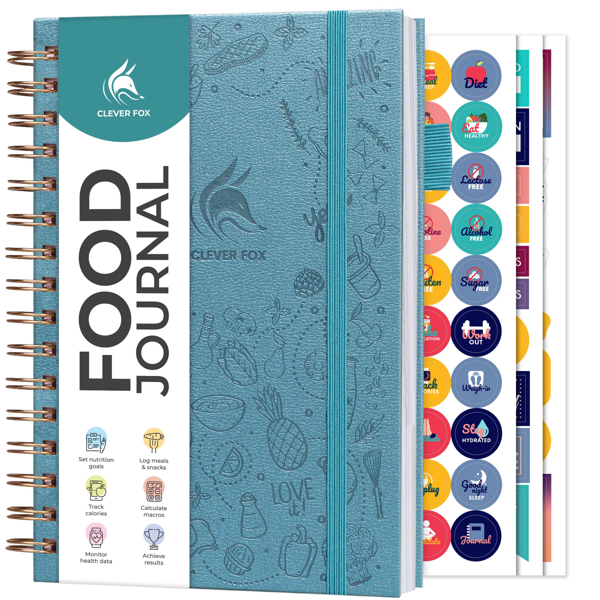 Clever Fox Food Journal Spiral - Daily Food Diary, Meal Prep Planner to Track Calories & Nutrients, Weight Loss Tracker Notebook (Aquamarine)