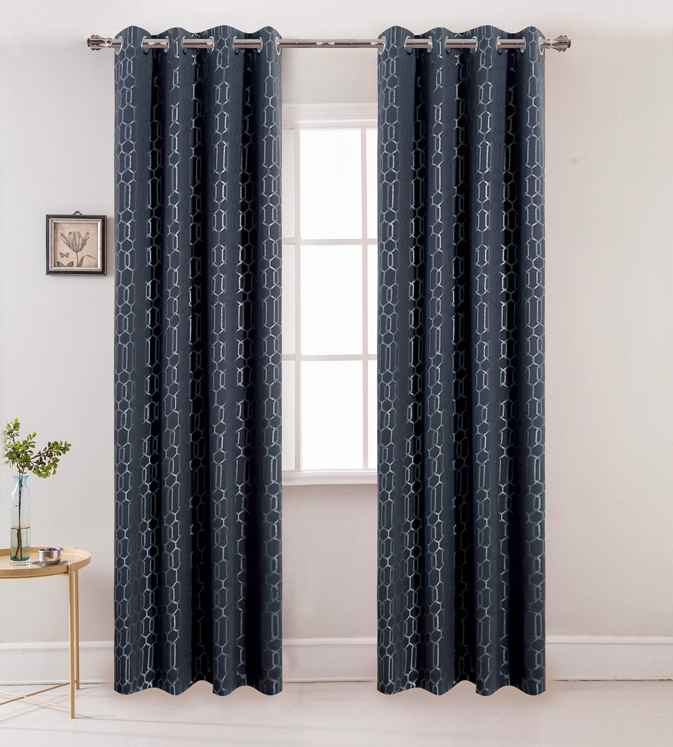 UW UNIWARE THE NAME YOU TRUST 2 Panels 54x84 inch Window Curtain, Darkening Thermal Insulated Blackout Grommet Window Curtain for Living Room/Bed Room, 100% Blackout (Geometry)