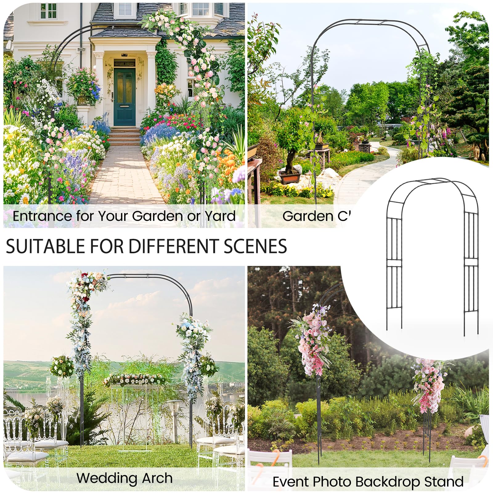 HOMASIS Arco da Giardino, Sostegno per Piante con Tubo in Acciaio Ondulato, Arco per Rose Rampicanti, Decorazioni Giardino per Feste, Matrimoni (153 x 40 x 240 cm)