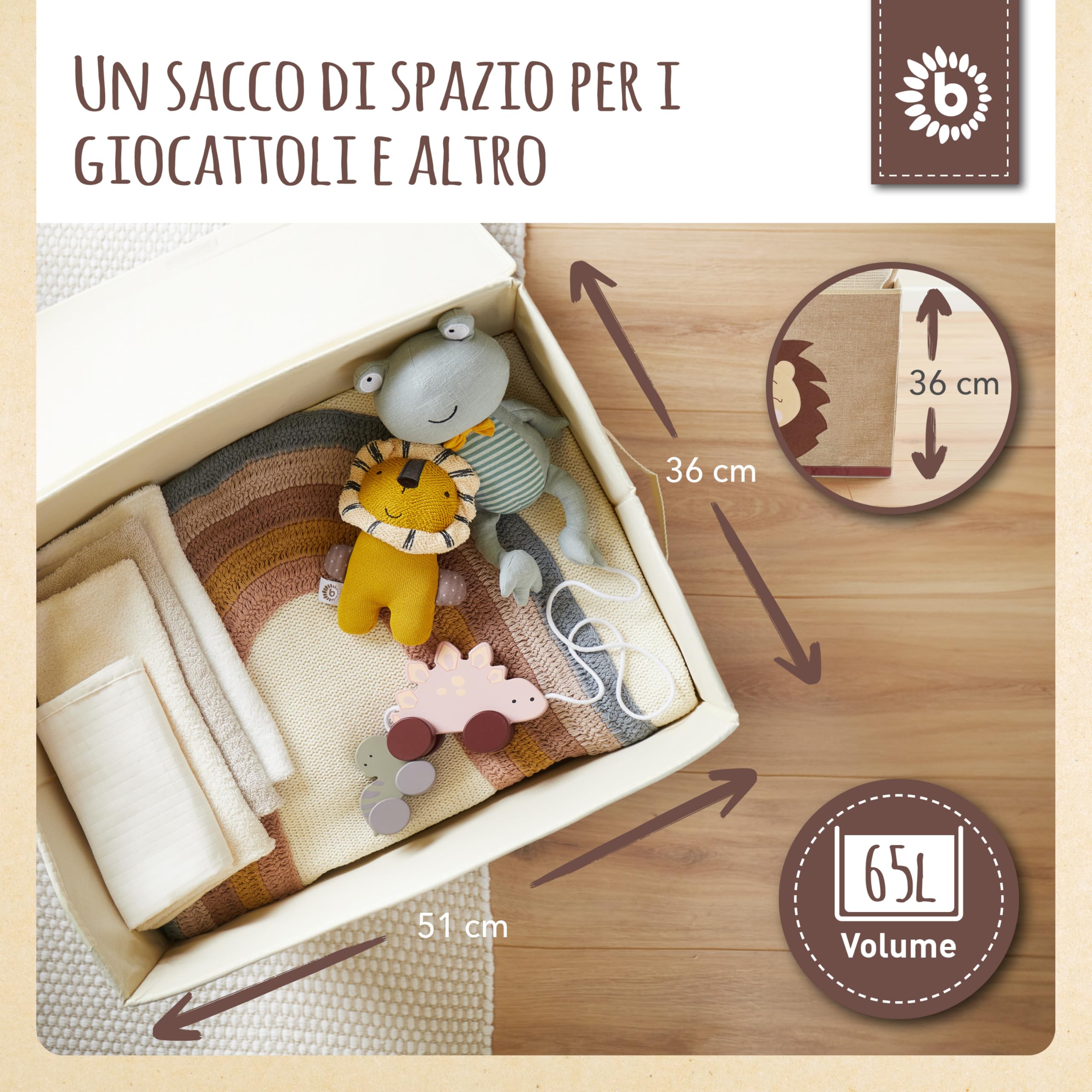 BIECO Scatola portaoggetti pieghevole 65 l 36 x 36 x 51 cm con coperchio