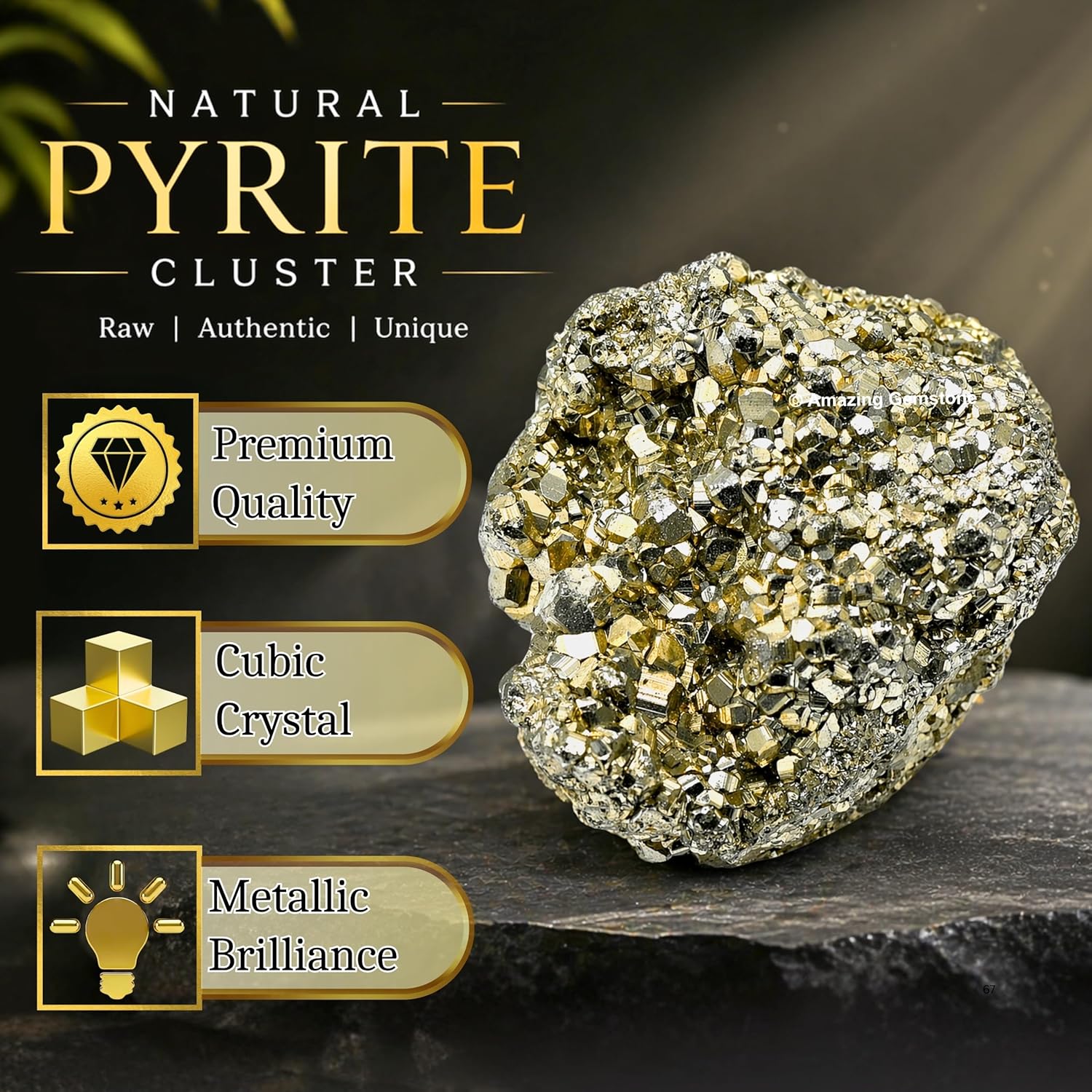 Amazing Gemstone Small Pyrite Crystal Stone Cluster Samples - Extra Large High Energy Natural Iron Pyrite Stone Pirita Piedra Original with Healing Properties (Upto 40 Gram)