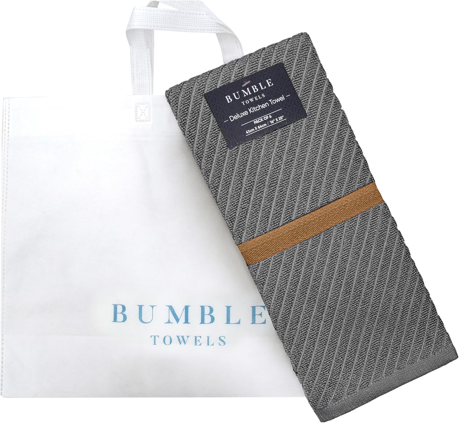 Premium Kitchen Towels (16”x 25”, 6 Pack) | Large Cotton Kitchen Hand Towels | Dish Towels | Diagonal Weave Design | 445 GSM Highly Absorbent Tea Towels Set with Hanging Loop | Grey - Image 5