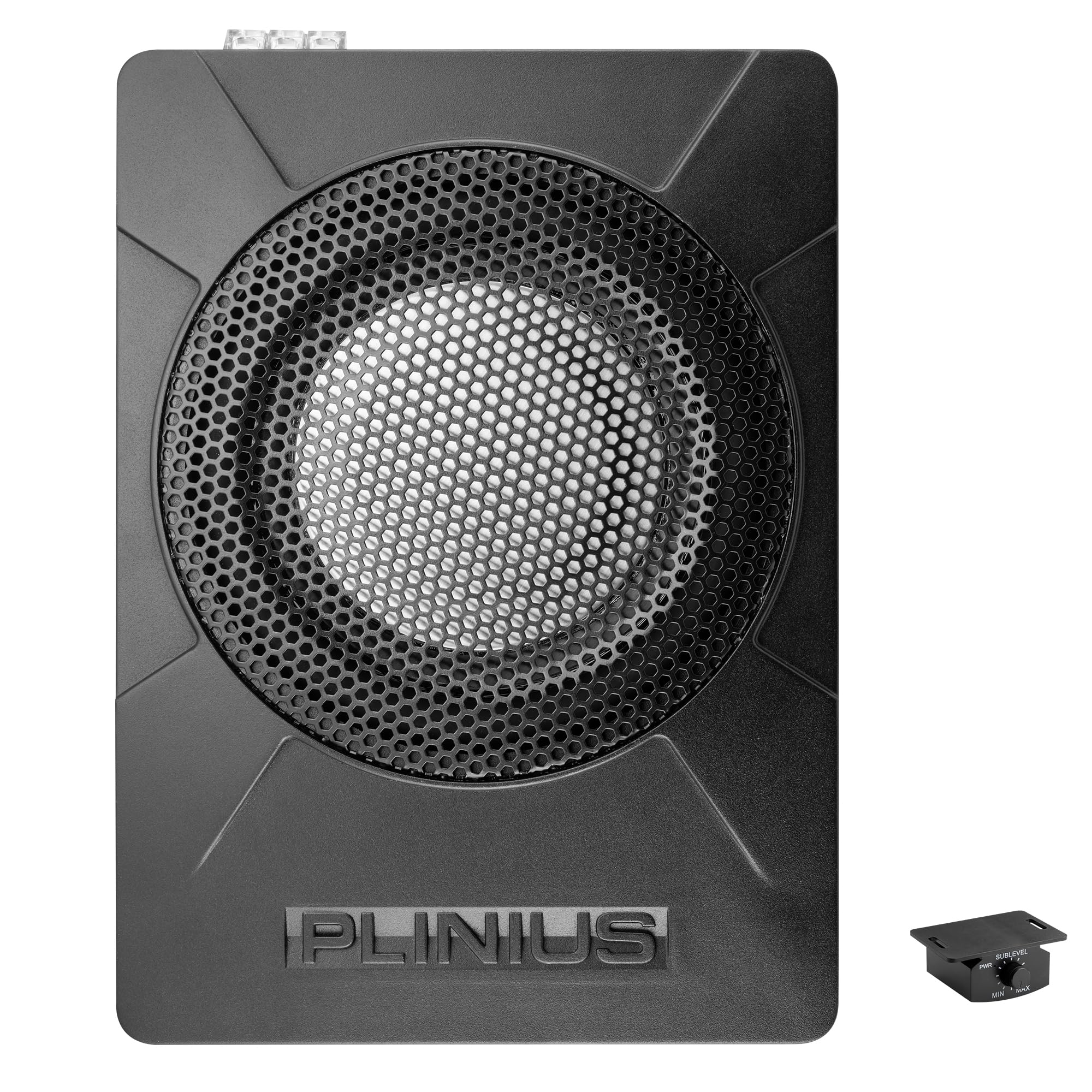 Slim subwoofer underseat with amp Active Powered Car- 600 Watts Max Power, Low Profile, 8 Inch Subwoofer, Remote Subwoofer Control, Built in Amplifier, for Truck, Boxes and Enclosures