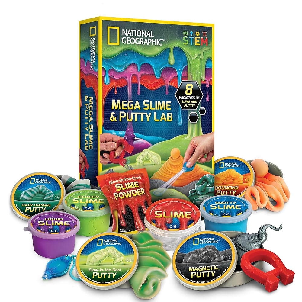 NATIONAL GEOGRAPHIC Mega Slime Kit & Putty Lab - 4 Types of Slime Plus 4 Types of Putty Including Magnetic, Slime Kit for Boys and Girls, Sensory Toy & Science Kit