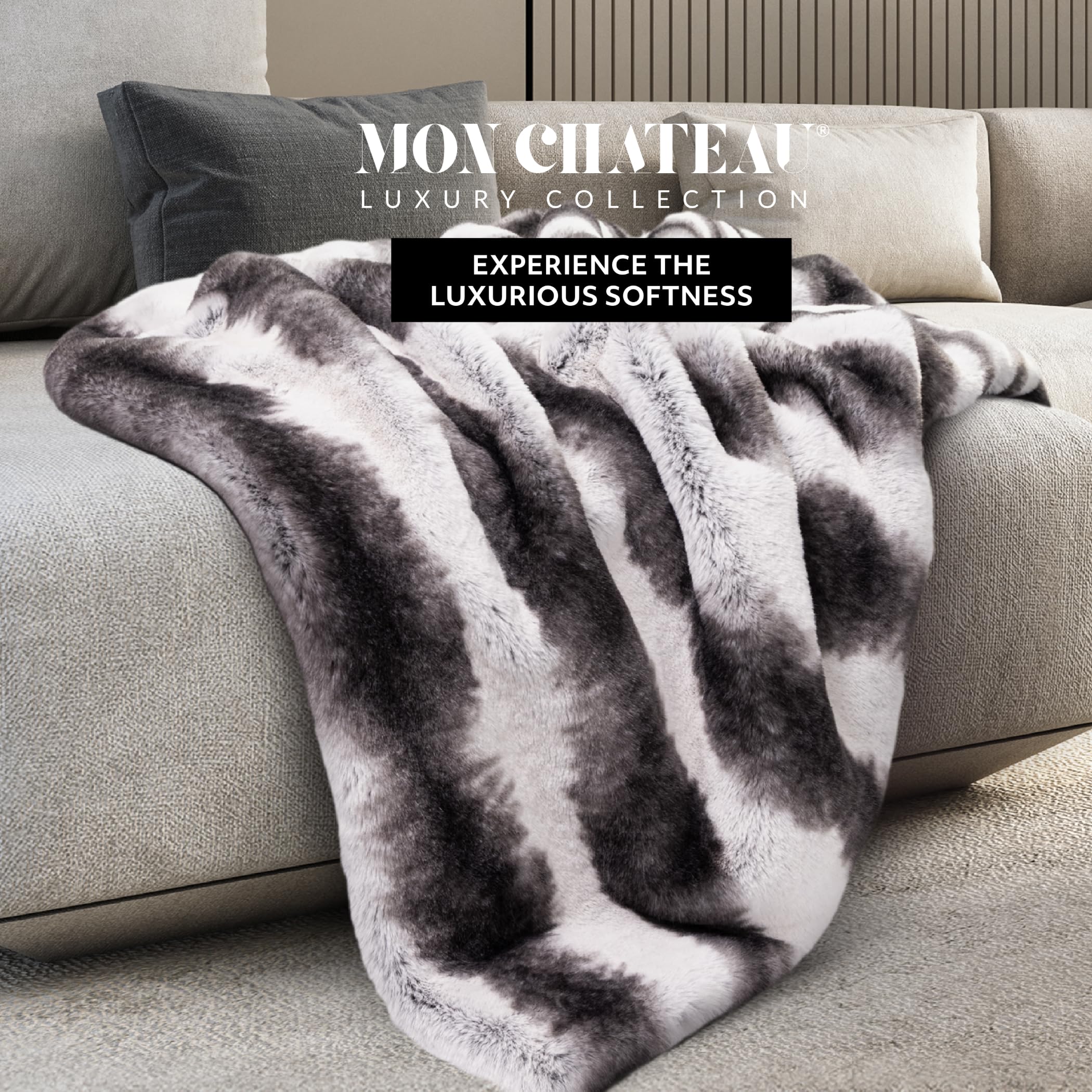 Mon Chateau Luxury Printed Faux Fur Throw with 6cm Foldover for
