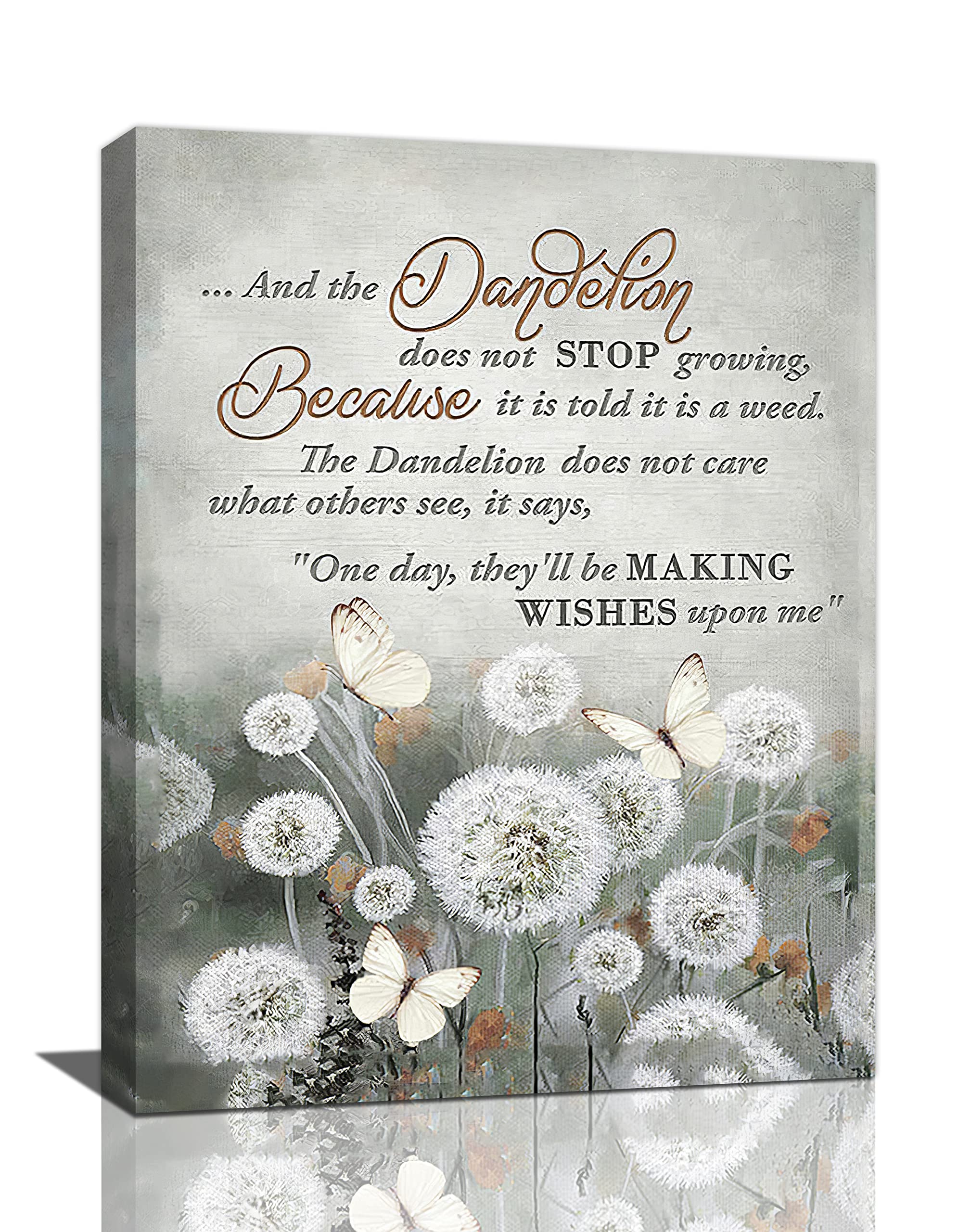 Rustic Gray Wall Art Country Dandelion Butterfly Wall Decor Dandelion Pictures Canvas Prints Motivational Framed Modern Artwork for Home Living Room Bedroom Bathroom12"x16"